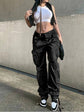 Y2K style wide leg baggy cargo pants with flap pockets in black